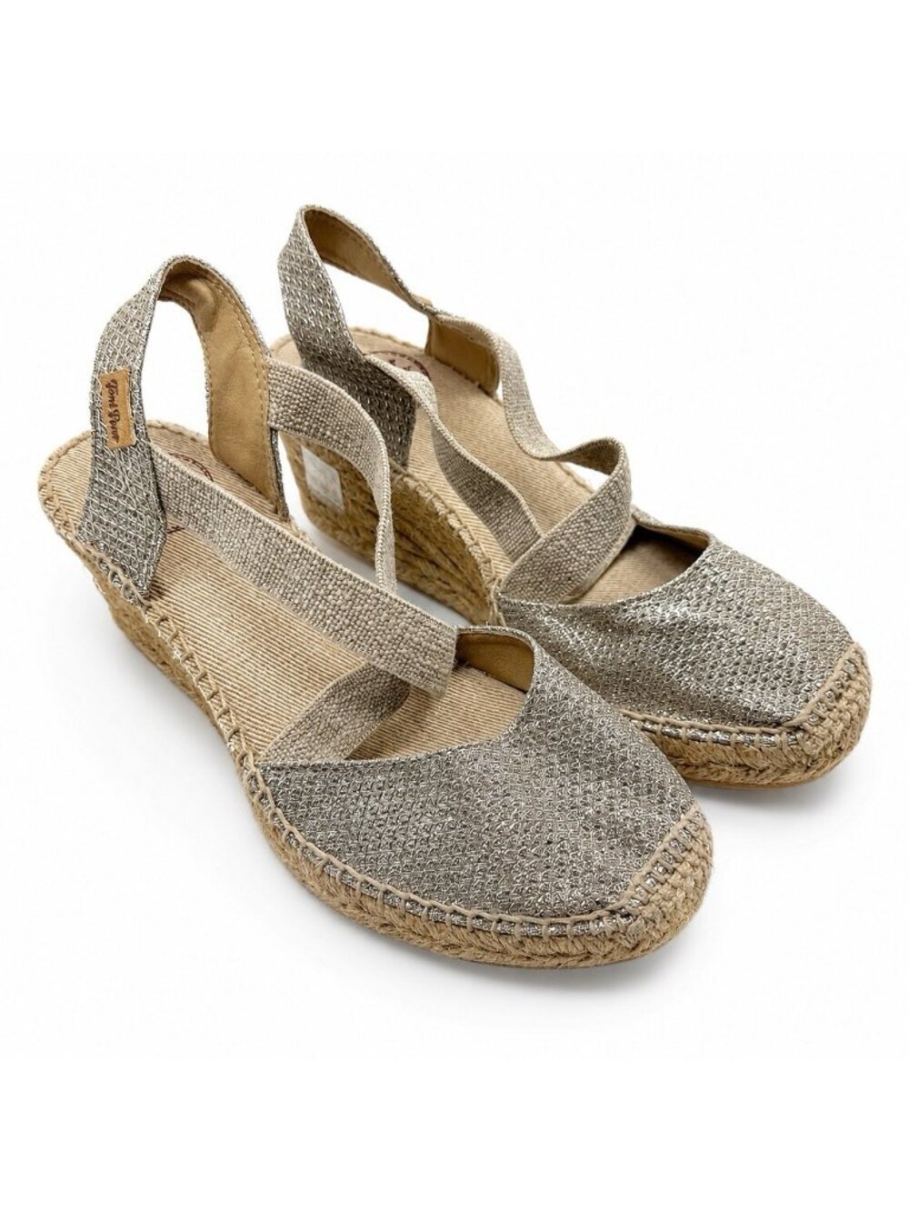 Toni Pons Origens Espadrille Wedge Sandals Size 7.5 Silver Metallic Boho Resort